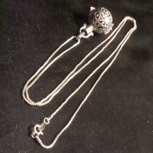 18k White GF Long Chain & Aromatherapy Ball Pendant Necklace